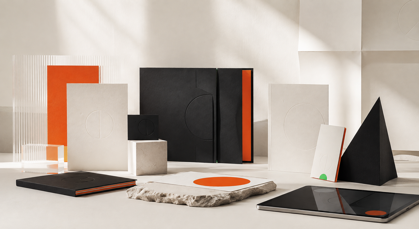 Brand strategy materials arranged on a creative workspace